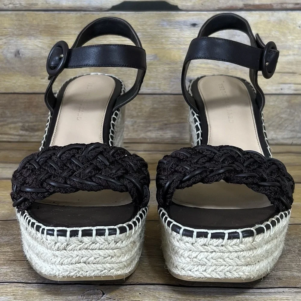 Veronica Beard Black Braided Espadrille Wedge  Leather Ankle‎ Strap Size 10